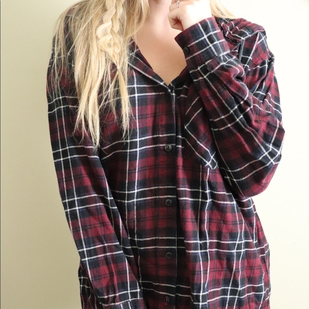 Oversized Plaid Button-Down Hoodie